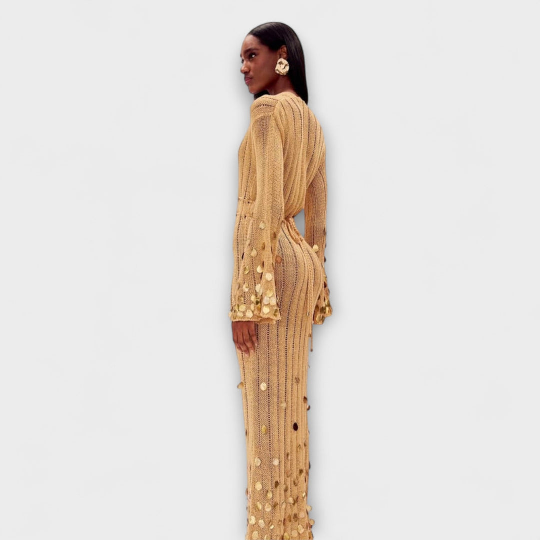 Nova - Goldenes Strick-Maxikleid mit Pailletten