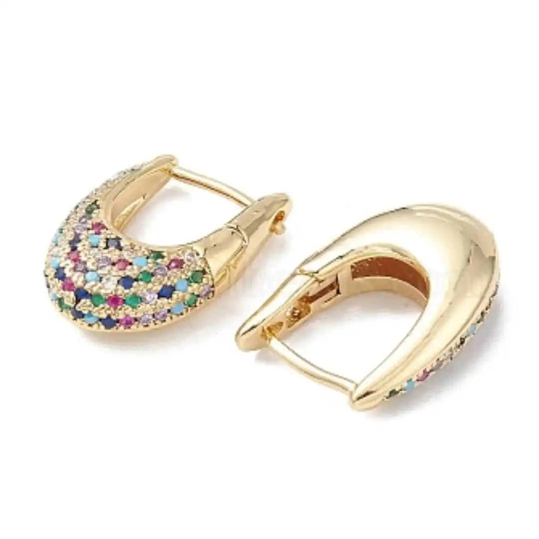 Gold Huggie Earrings Aisling with Multicolour Crystals