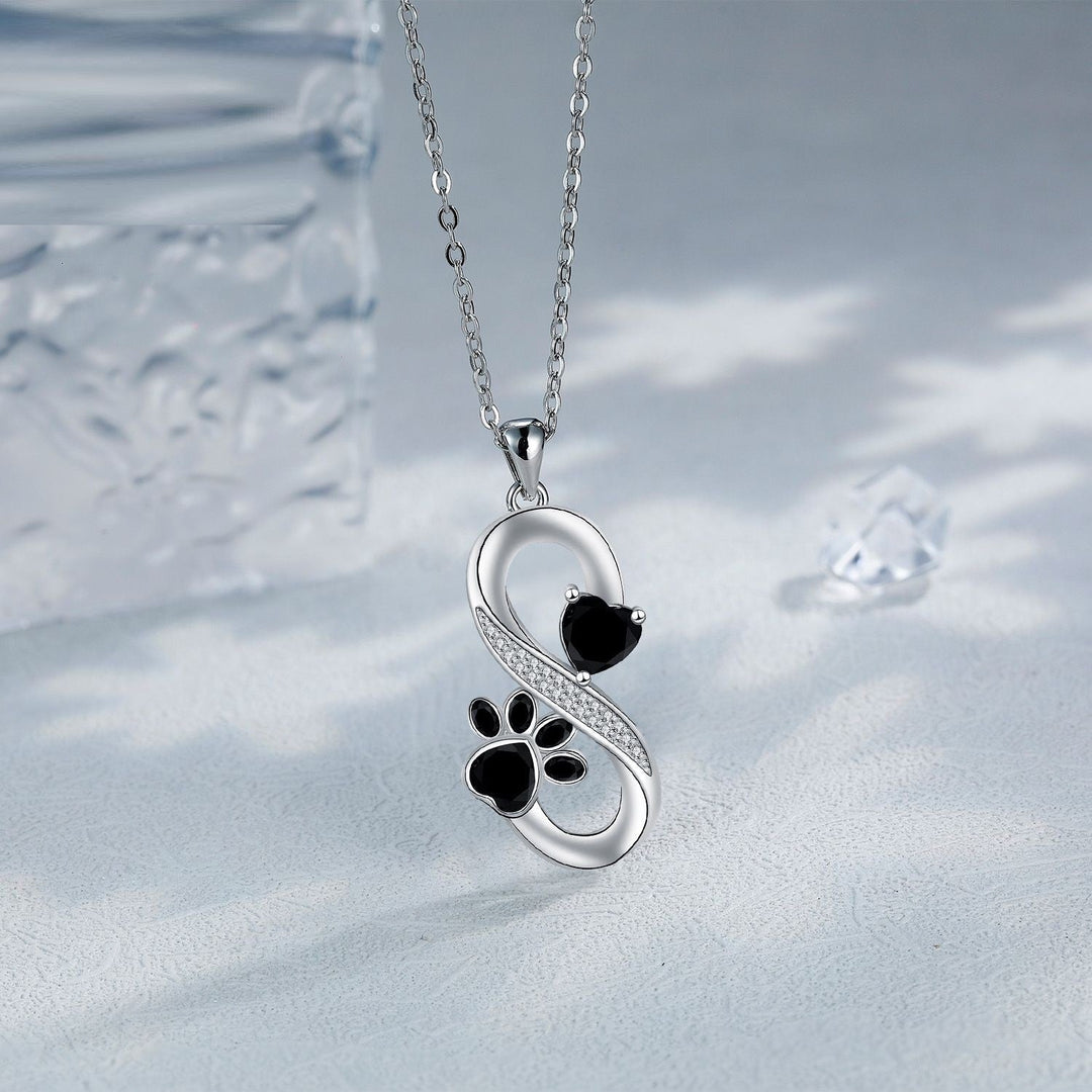Silver Necklace Bláthnaid with Infinity and Paw Print