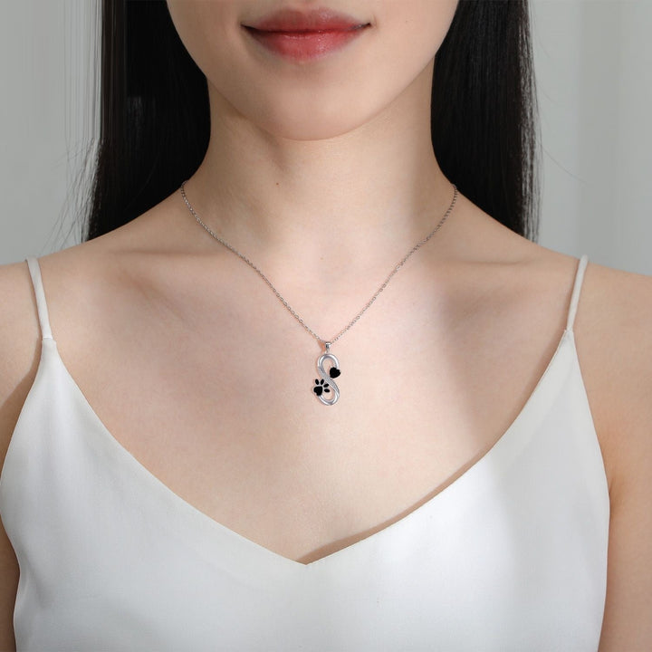 Silver Necklace Bláthnaid with Infinity and Paw Print