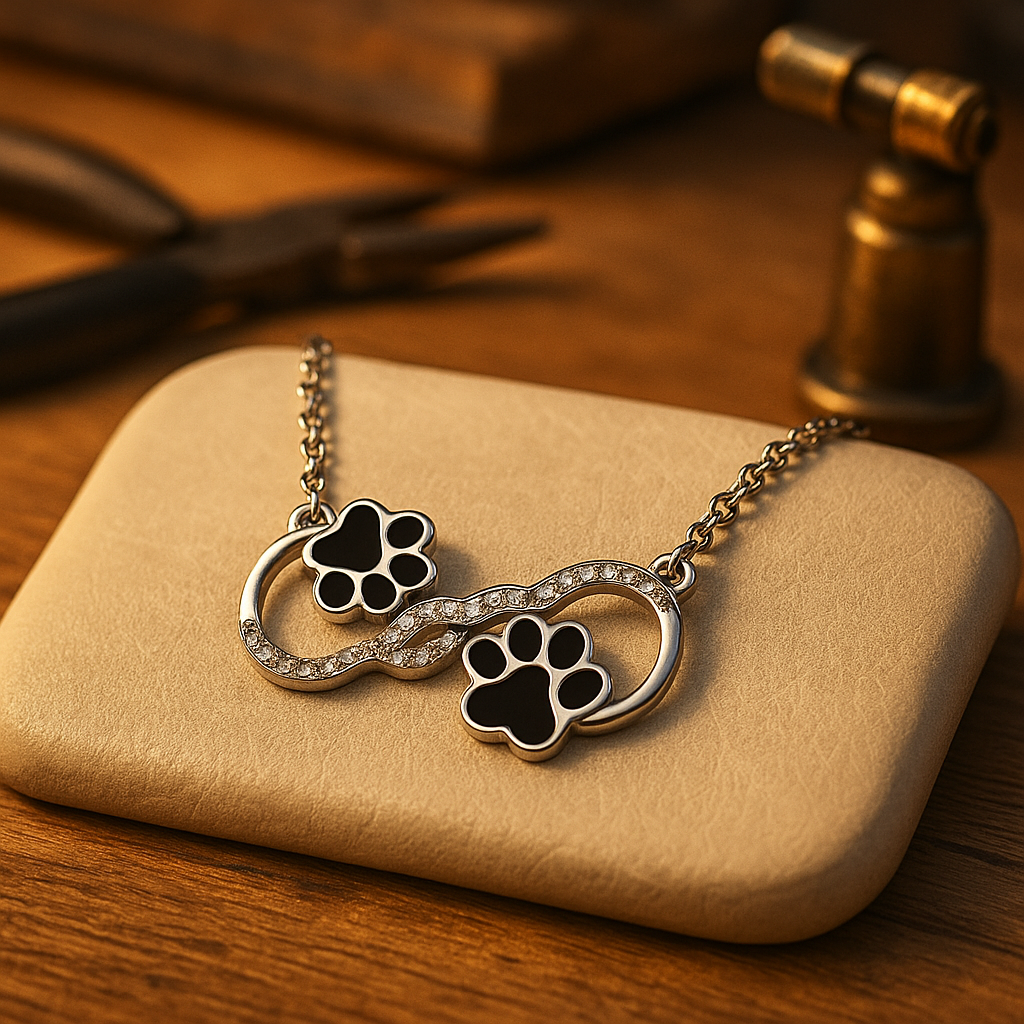 Silver Necklace Dervla with Infinity and Paw Prints