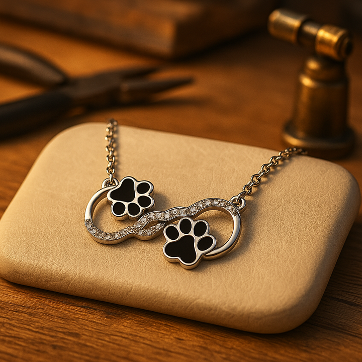 Silver Necklace Dervla with Infinity and Paw Prints