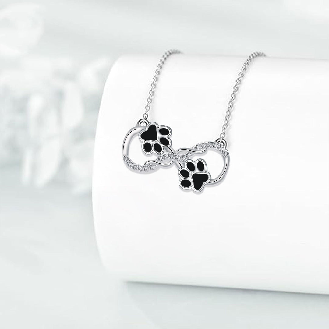 Silver Necklace Dervla with Infinity and Paw Prints