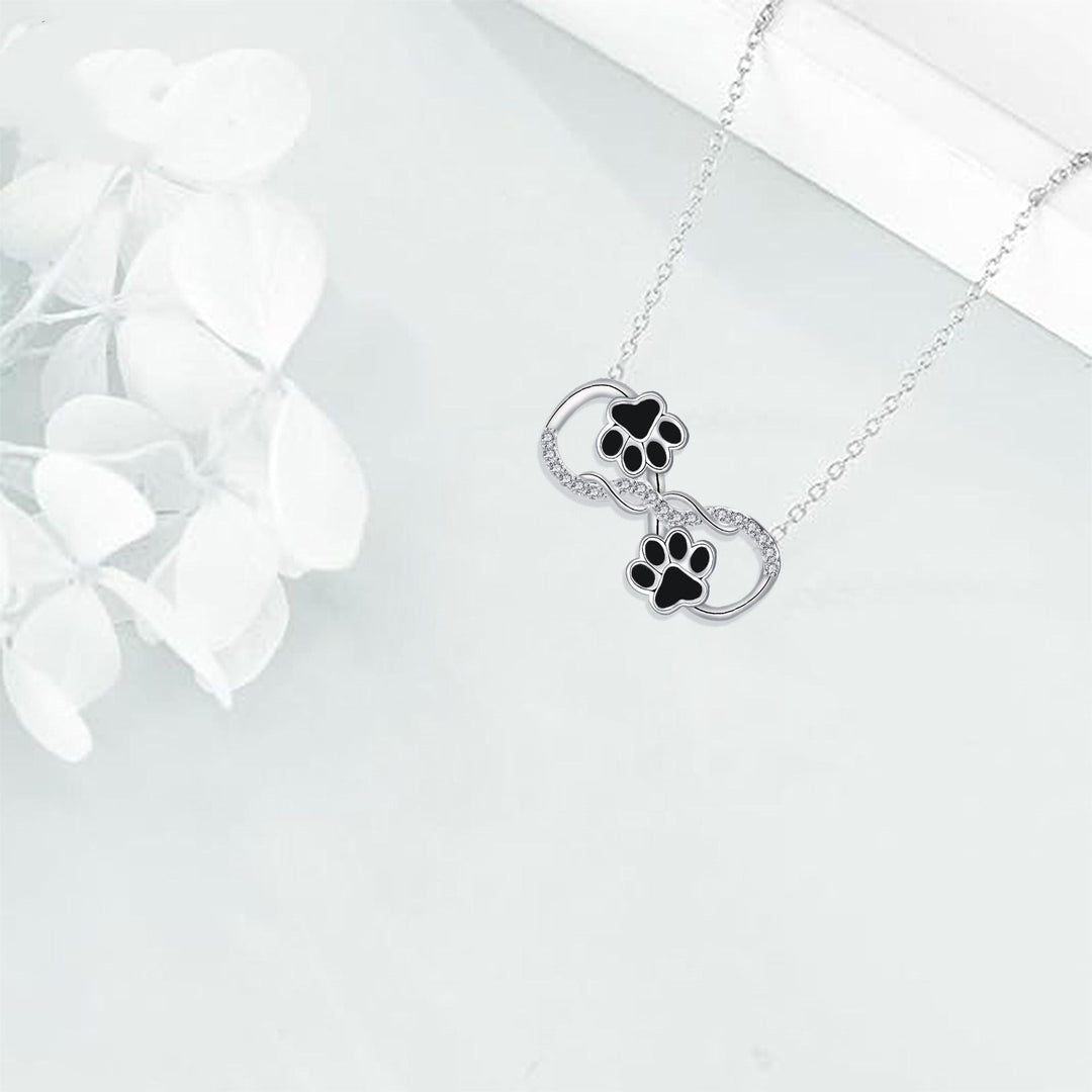 Silver Necklace Dervla with Infinity and Paw Prints