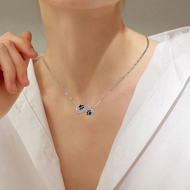 Silver Necklace Dervla with Infinity and Paw Prints