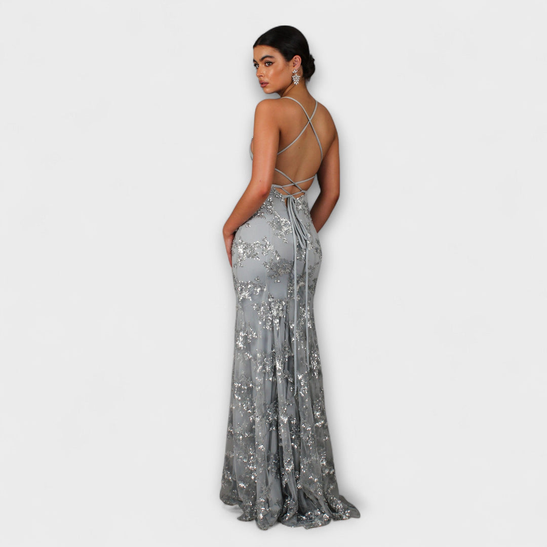 Zayla - Dunkelblaues Maxikleid mit Pailletten