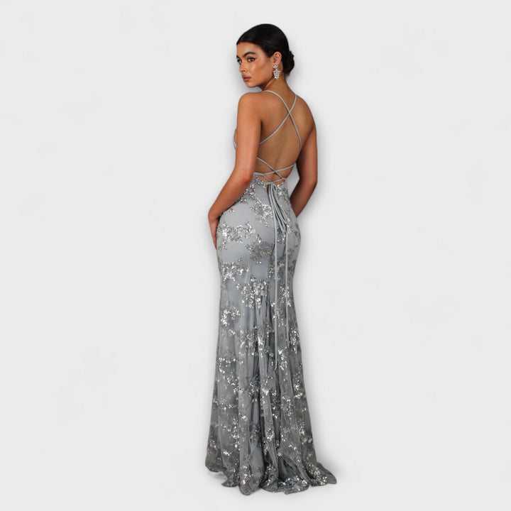 Zayla - Dunkelblaues Maxikleid mit Pailletten