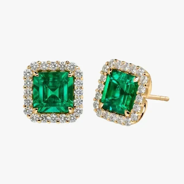 Gold Stud Earrings Saoirse with Emerald