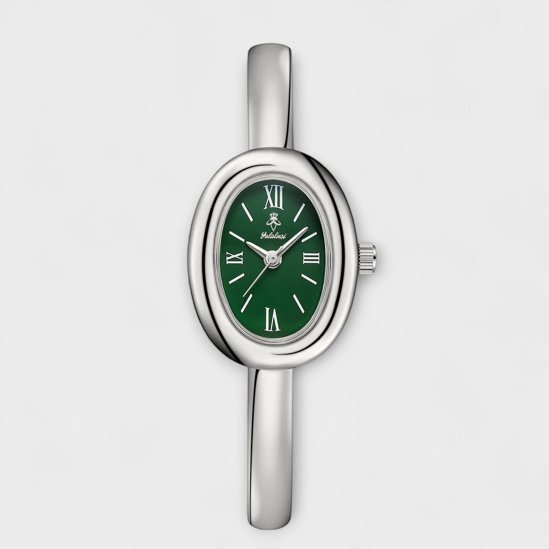 Silver Watch Órla with Green Dial and Bangle