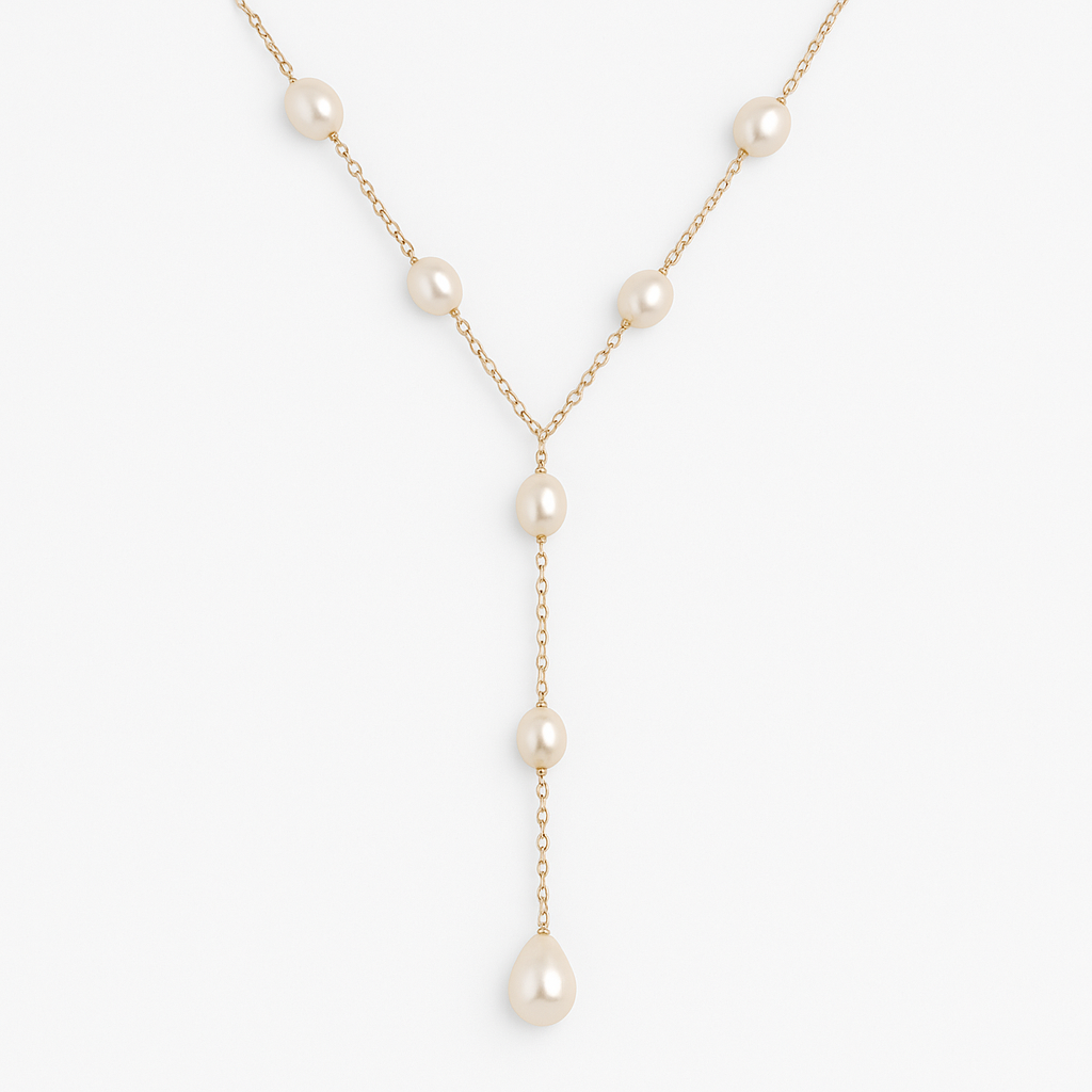 Gold Pearl Necklace Fiadh with Y-Drop