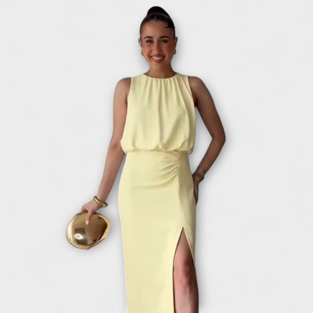 Liene - Rotes elegantes Midikleid mit Schlitz