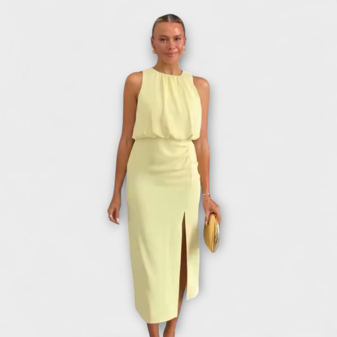 Liene - Rotes elegantes Midikleid mit Schlitz