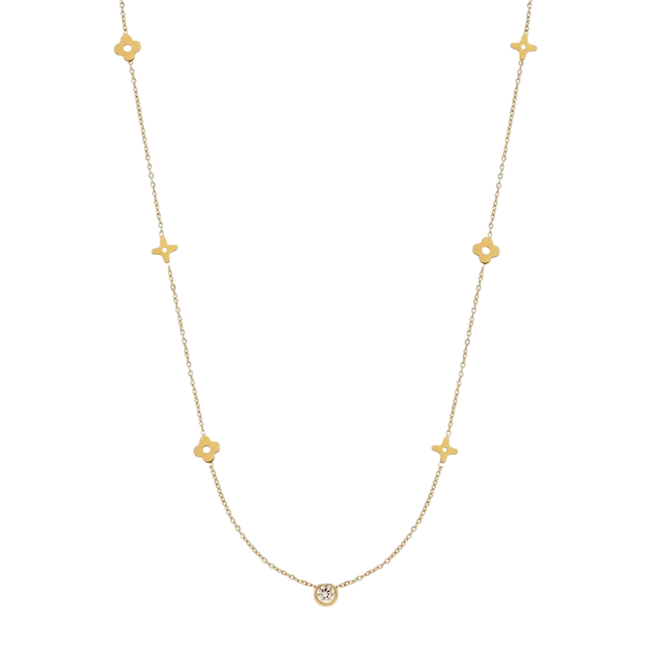 Gold Necklace Emer with Flowers and Zirconia