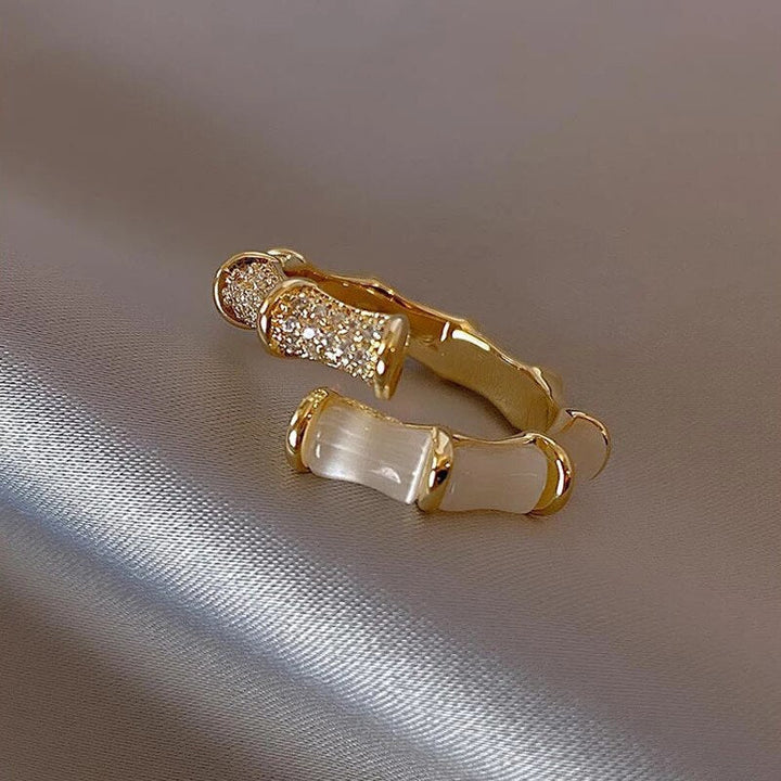 Gold Adjustable Ring Muirne with White Opal