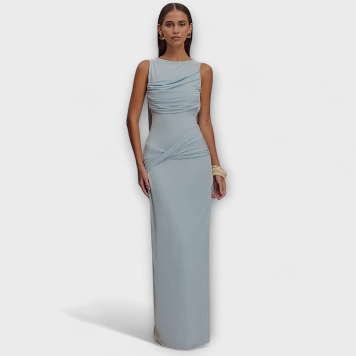 Rieke - Beiges Maxikleid mit hohem Beinschlitz