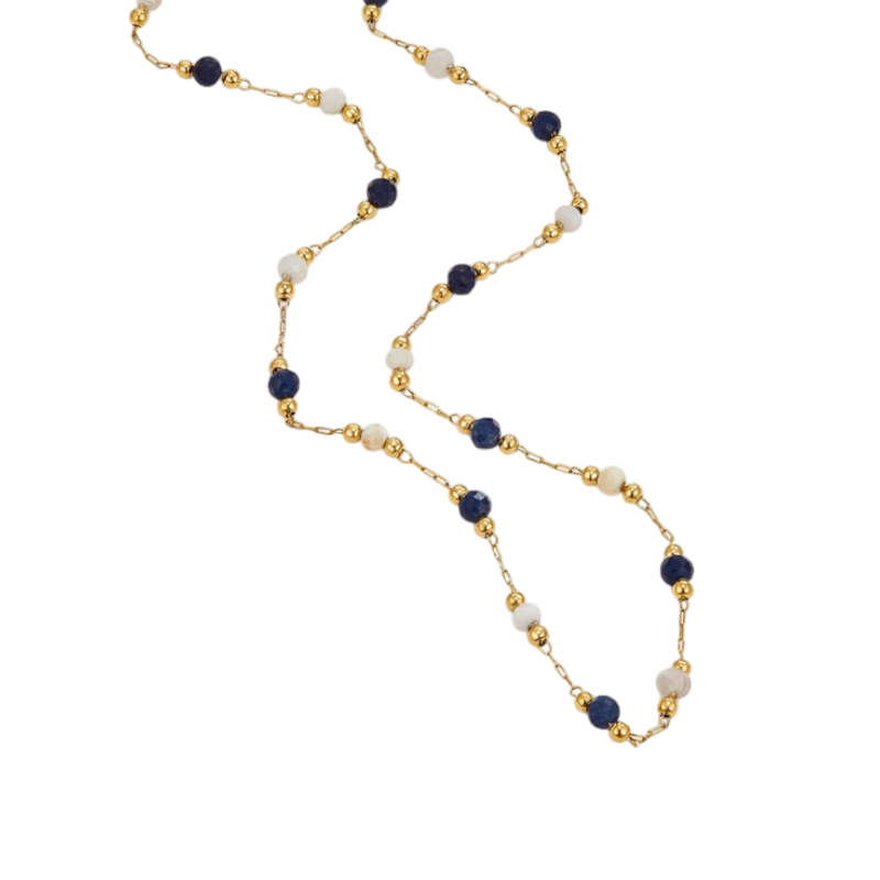 Gold Beaded Necklace Niamh with Lapis and White Beads