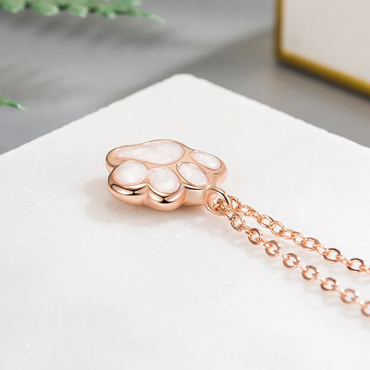 Rose Gold Necklace Áine with Mother-of-Pearl Paw Print