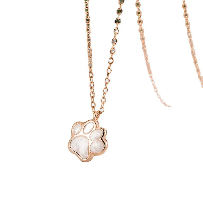 Rose Gold Necklace Áine with Mother-of-Pearl Paw Print