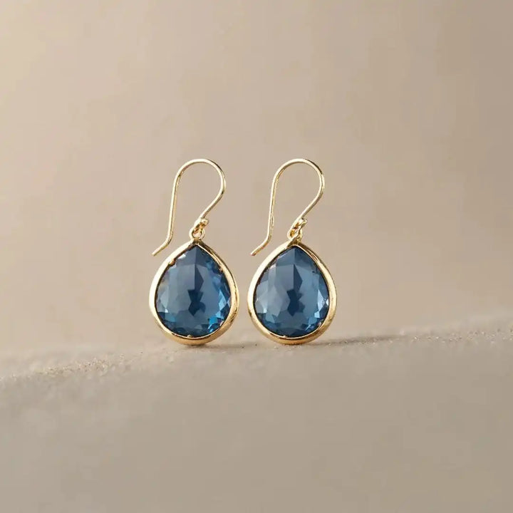 Gold Drop Earrings Aoife with Blue Crystal