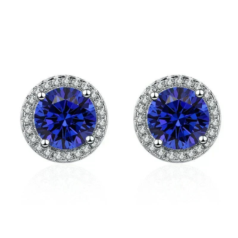 Silver Stud Earrings Fiadh with Sapphire Halo