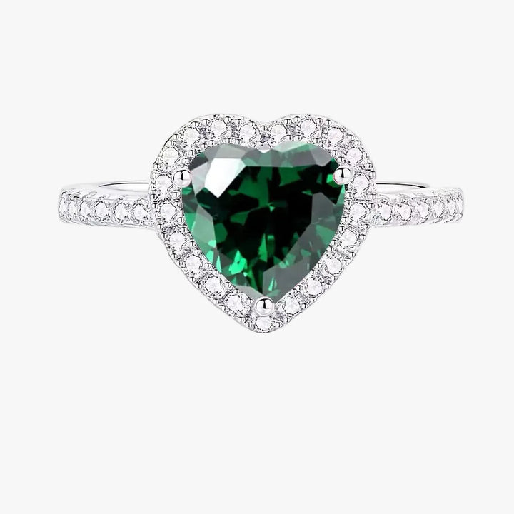 Silver Ring Sinéad with Emerald Heart & Crystal Halo