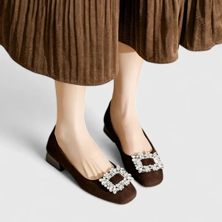 Juliane - Samt-Ballerinas mit Schmuckschnalle