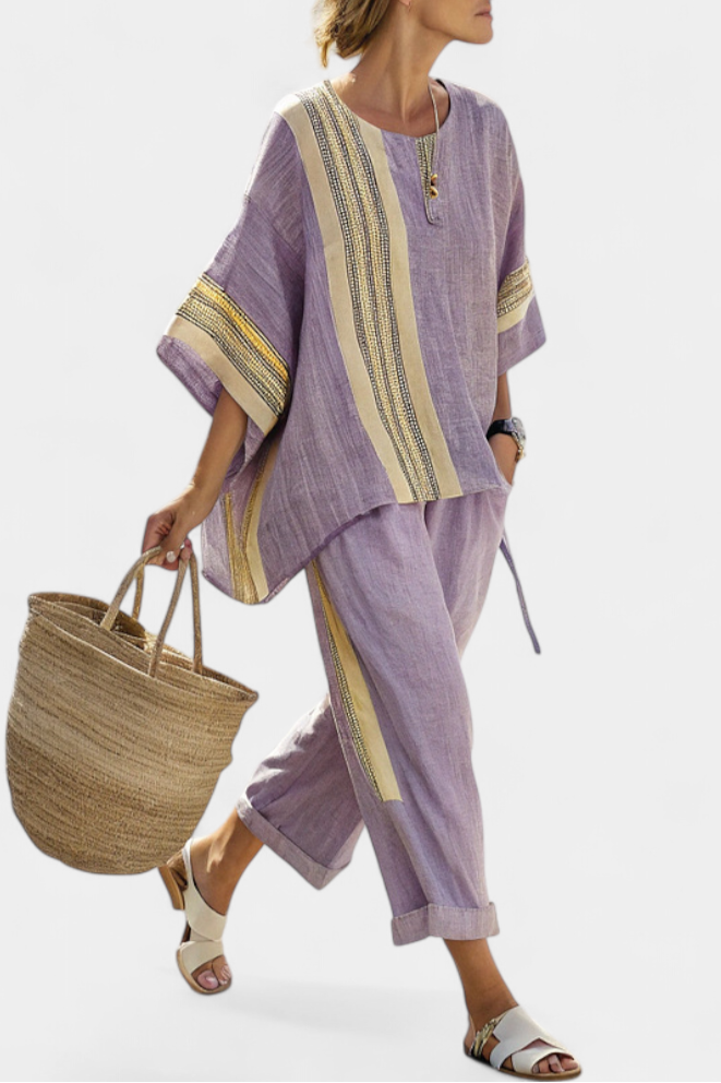 Lorena - Lila Boho-Set aus Leinen und Bambus
