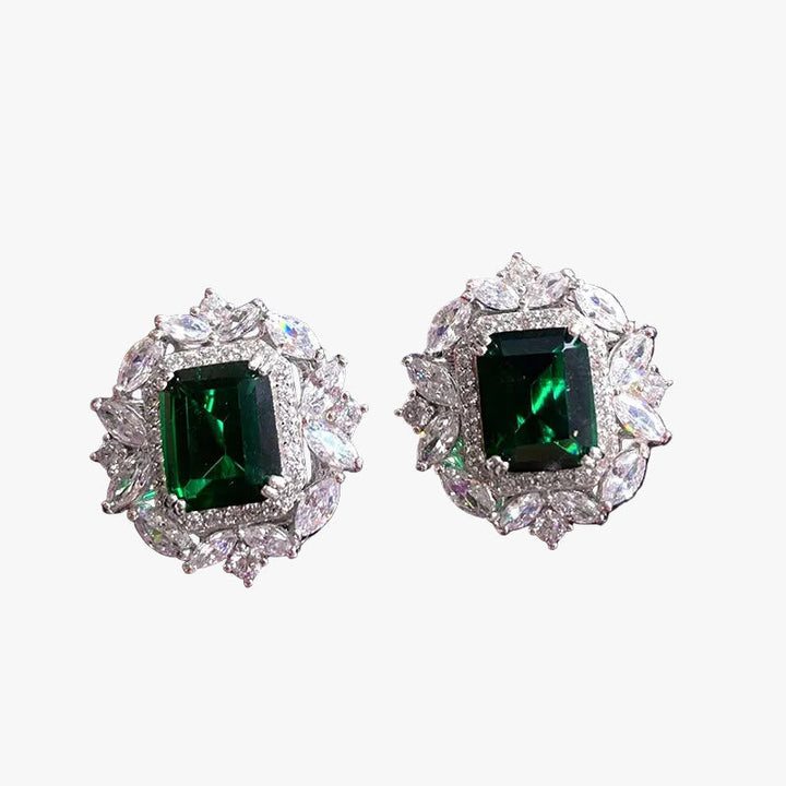 Silver Stud Earrings Sorcha with Emerald