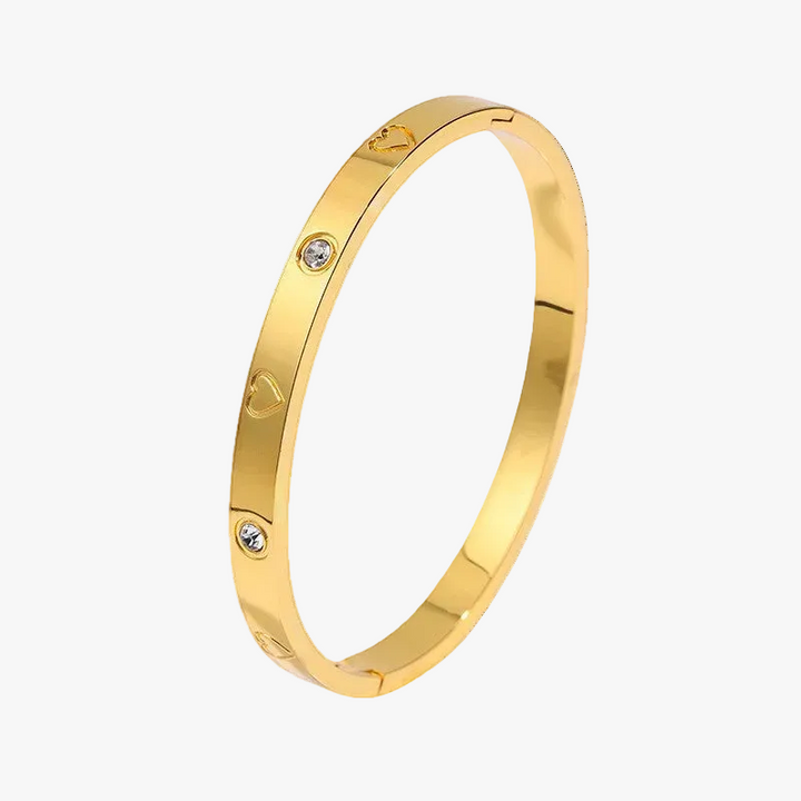 Gold Bangle Béibhinn with Hearts and Crystals