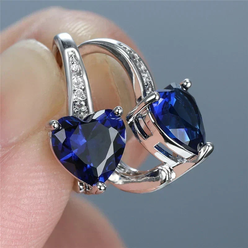 Silver Drop Earrings Éabha with Blue Sapphire Heart