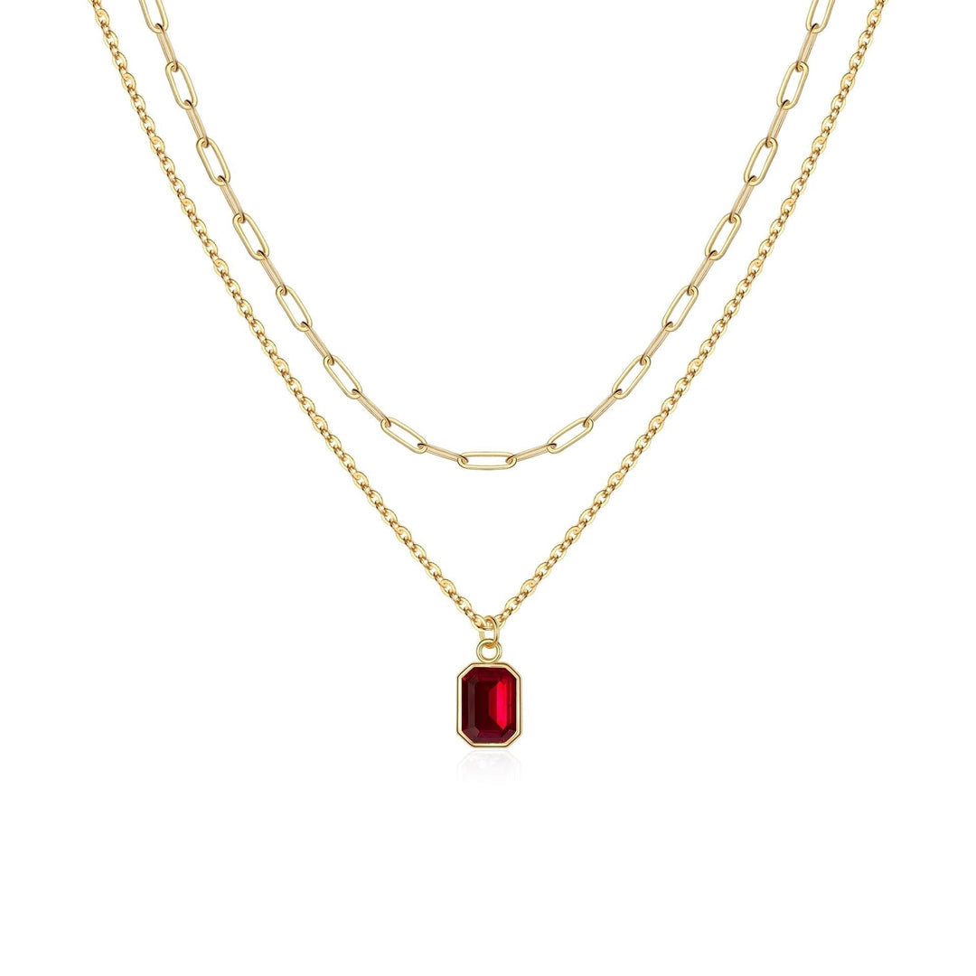 Gold Necklace Ailbhe with Red Ruby and Layered Chain
