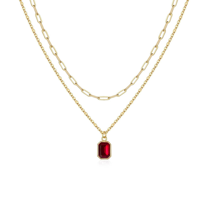 Gold Necklace Ailbhe with Red Ruby and Layered Chain