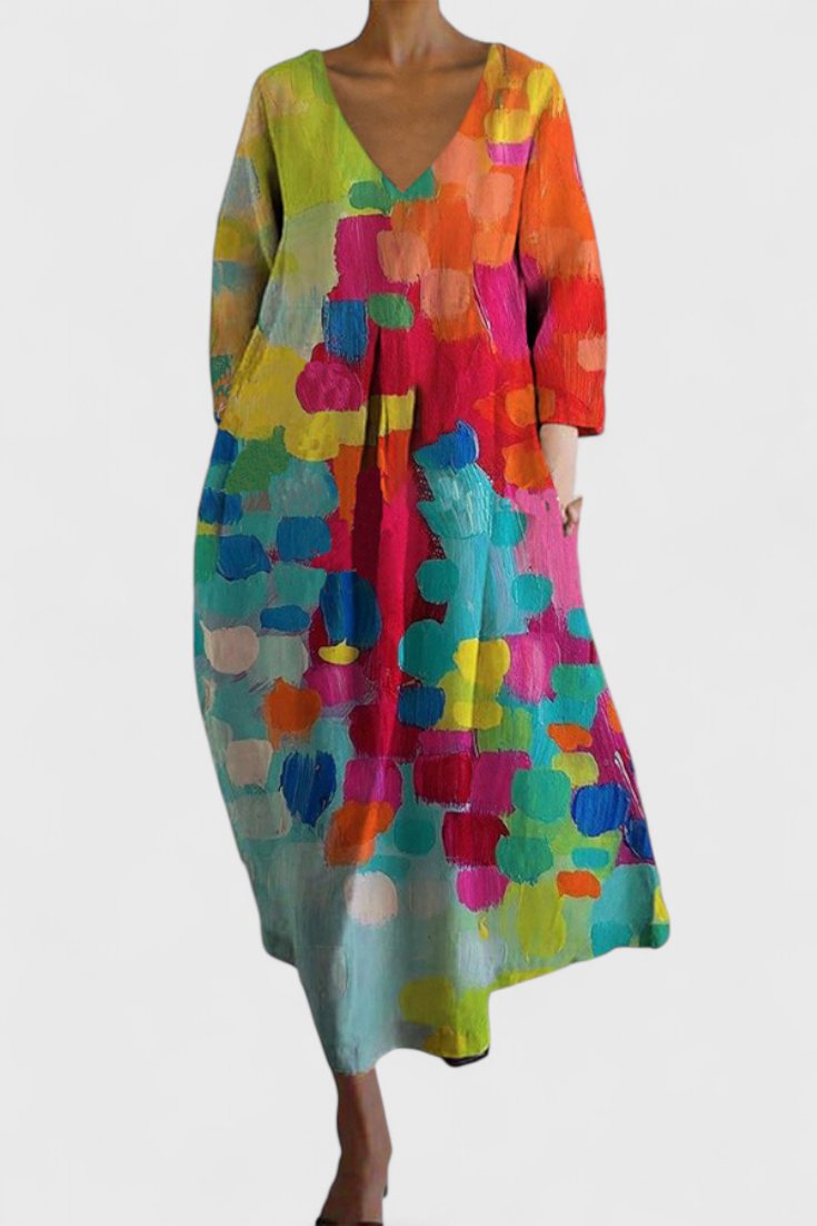 Ana - Buntes fliessendes Kleid mit Aquarellmuster