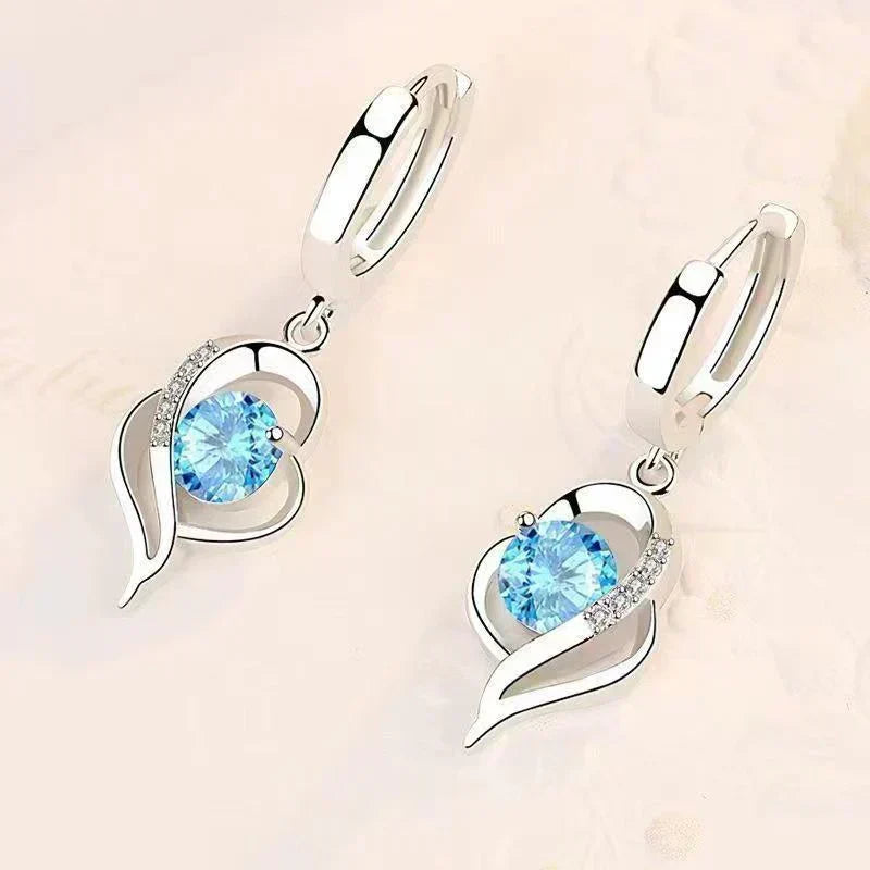 Silver Drop Earrings Eabha with Sapphire Heart