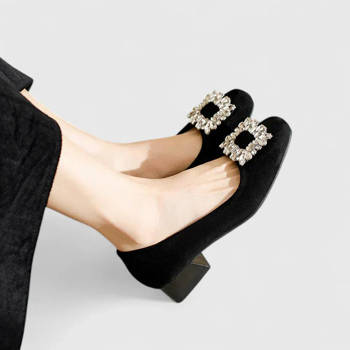 Juliane - Samt-Ballerinas mit Schmuckschnalle