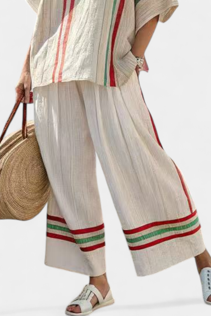 Beatriz - Cremefarbenes mediterranes Set mit Streifen