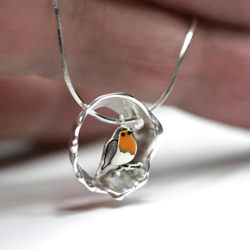 Silver Necklace Nuala with Robin Motif