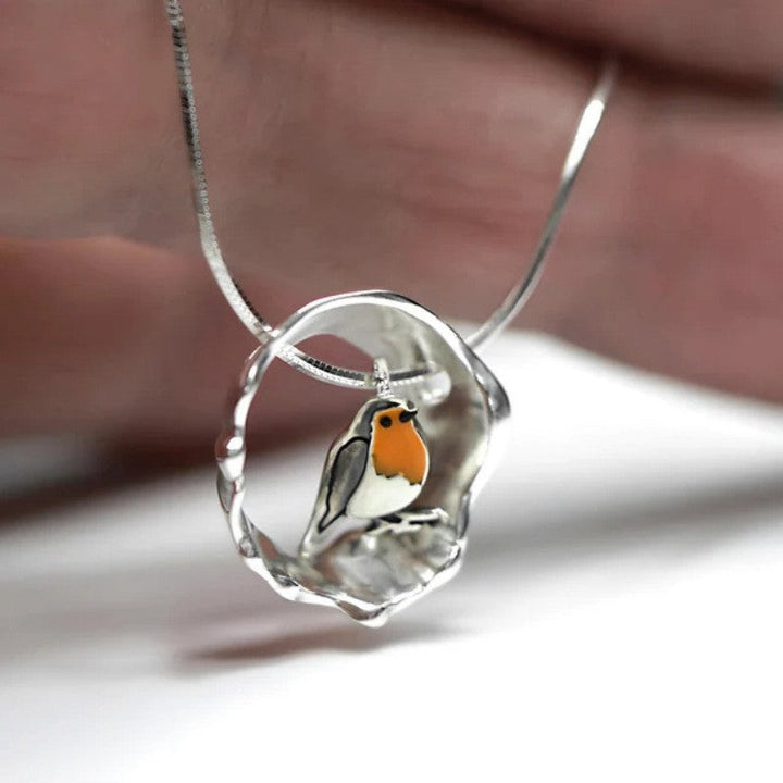 Silver Necklace Nuala with Robin Motif