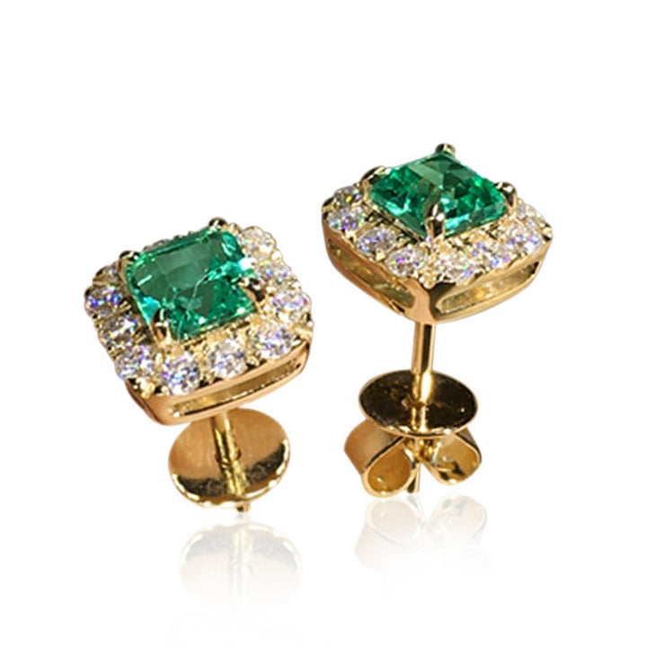 Gold Stud Earrings Saoirse with Emerald