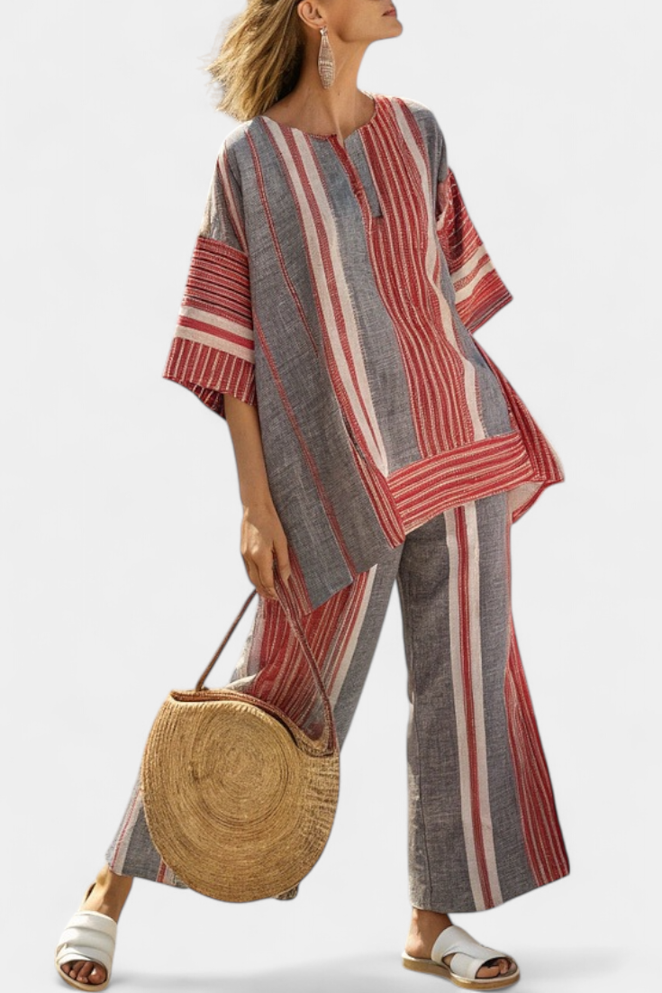 Matilde - Rot-graues Oversize-Set mit Streifen
