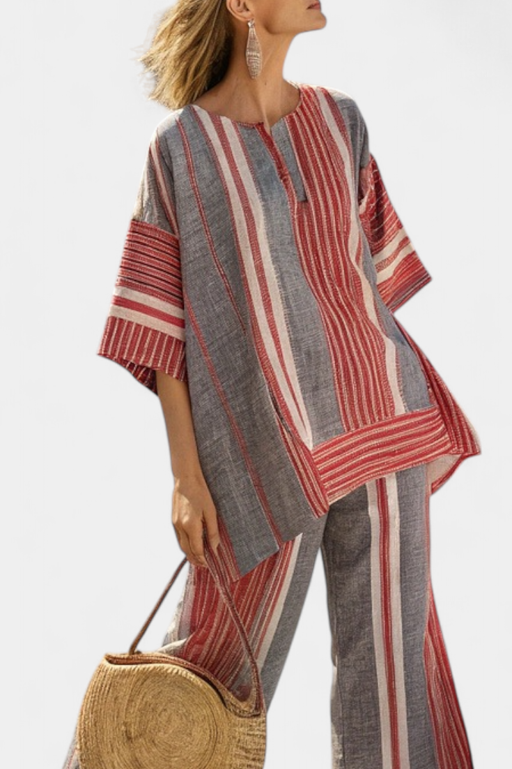 Matilde - Rot-graues Oversize-Set mit Streifen