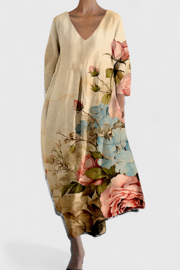 Ana - Buntes fliessendes Kleid mit Aquarellmuster