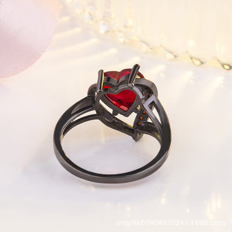 Black Gold Ring Aoibhinn with Ruby Heart