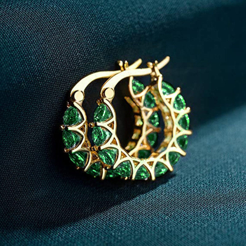 Gold Hoop Earrings Aoife with Emerald