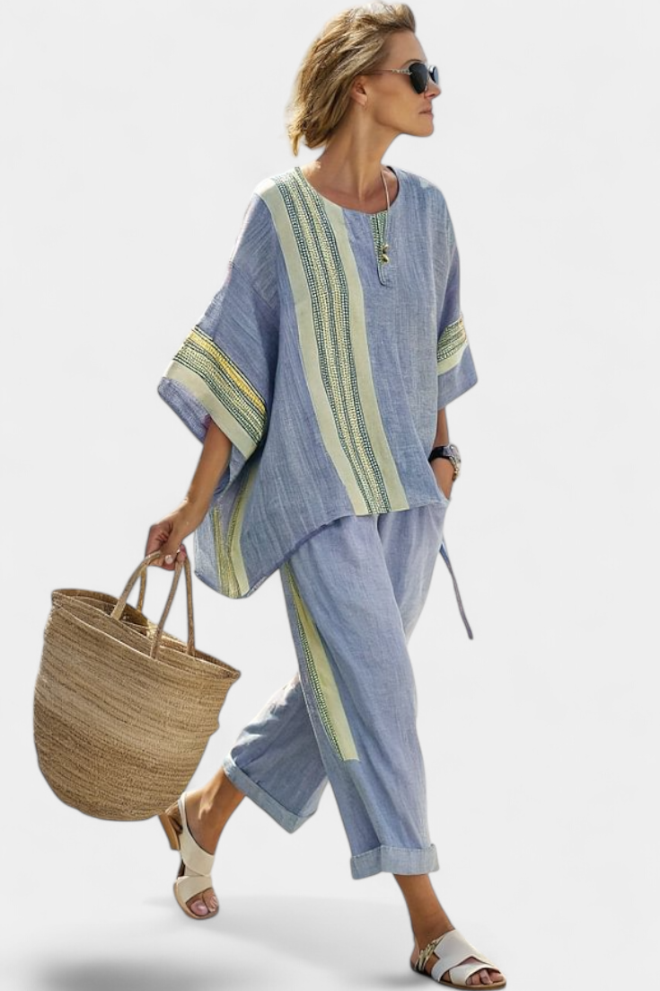Lorena - Lila Boho-Set aus Leinen und Bambus