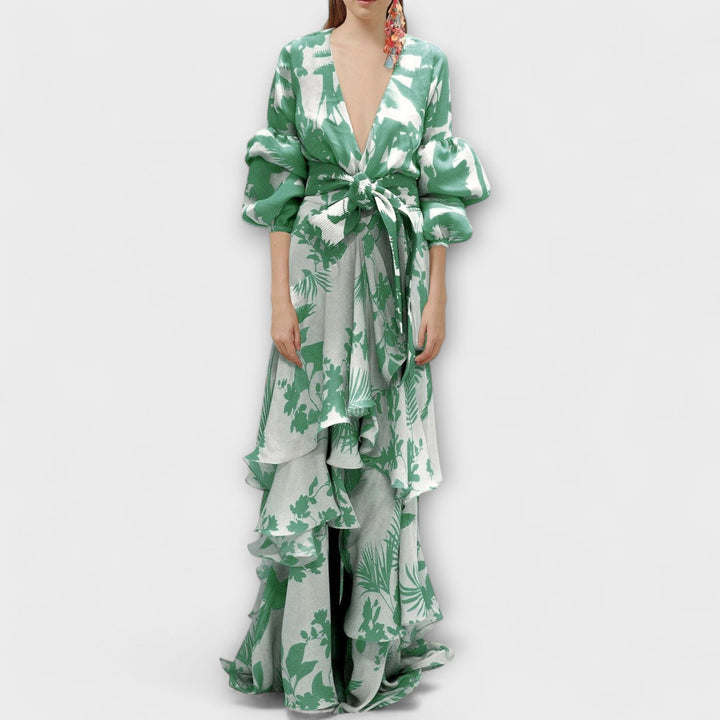 Marie - Gelbes Chiffon-Festtagskleid mit Volants