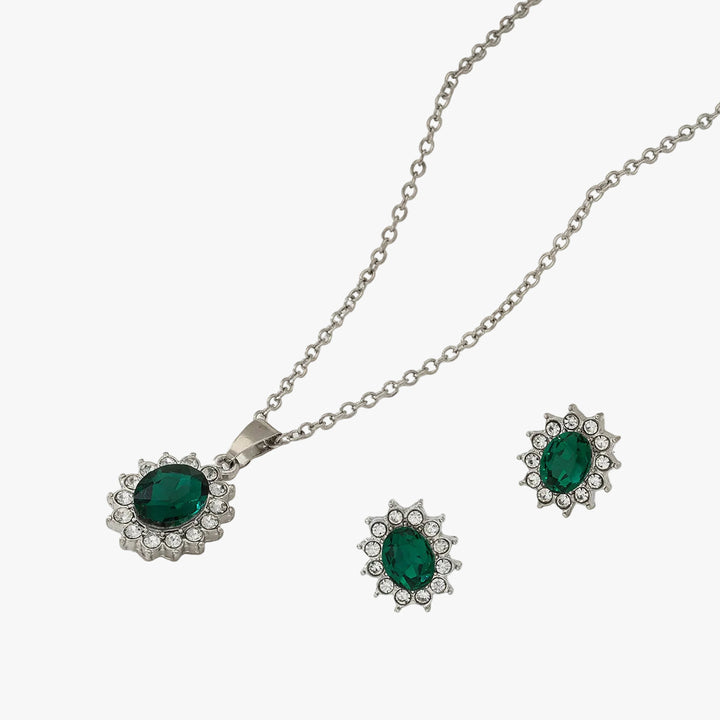 Silver Jewellery Set Siobhán with Green Oval Stones