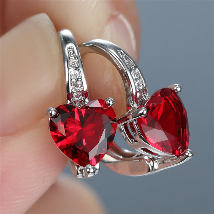 Silver Drop Earrings Nuala with Ruby Heart