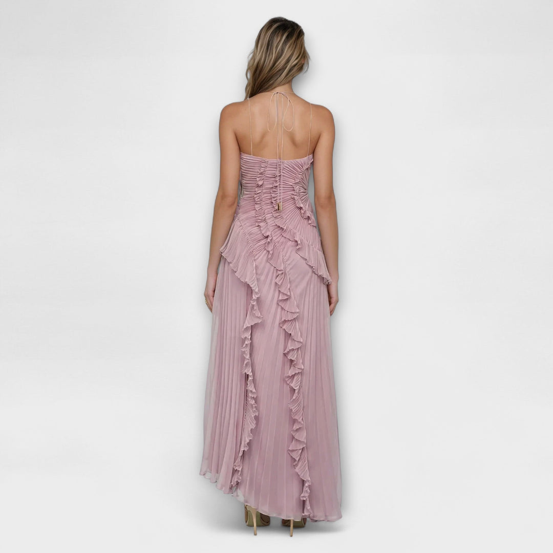 Elisia - Lila ärmelloses Maxikleid mit Rüschen