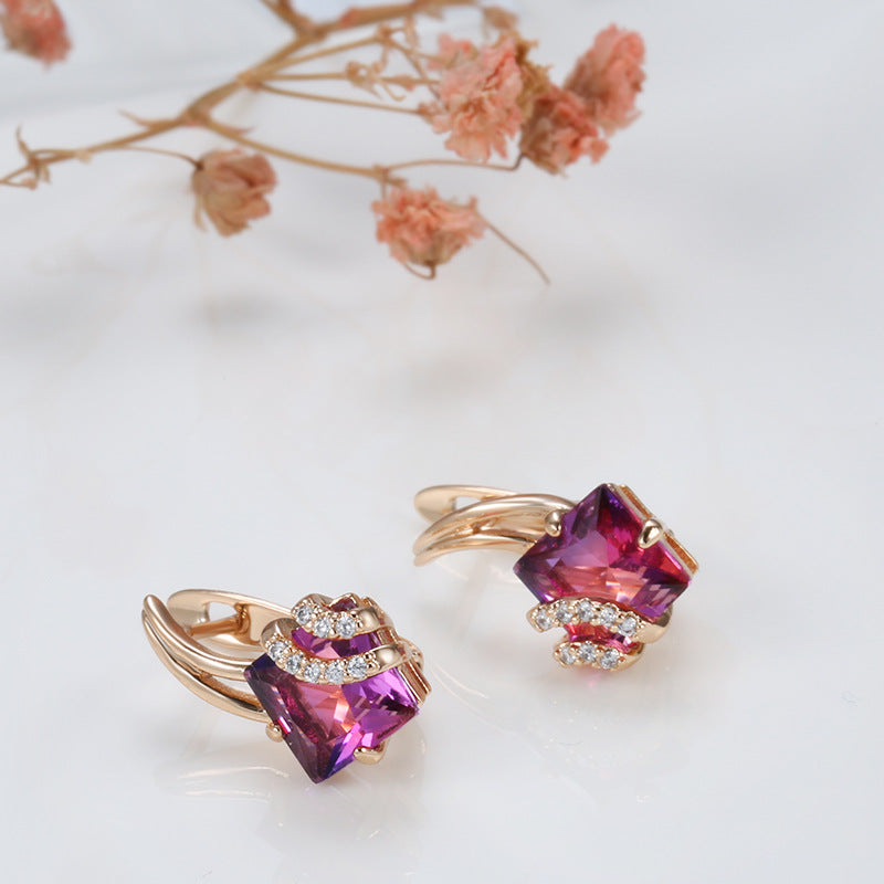 Gold Drop Earrings Órlaith with Red Crystal